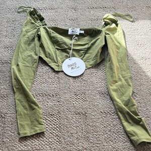 Princess Polly Olive Green Off-Shoulder Tie Sleeve Crop Top